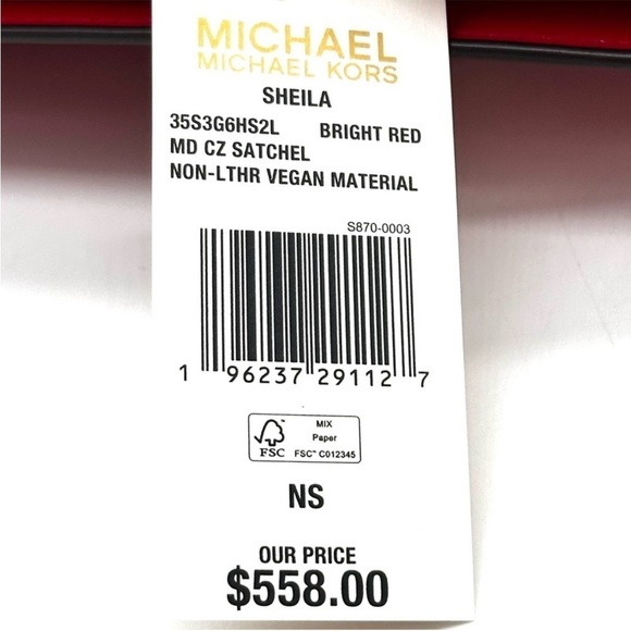 Michael Kors Sheila Medium Center Zip Satchel Bag & Large Double Zip Wallet Red - Picture 16 of 16